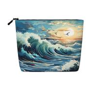 GaJher Wave Sailboat Seagull Fake Hemp Makeup Bag - La tua soluzione unica per articoli da toeletta da viaggio e cosmetici quotidiani - Custodia con cerniera, nera, taglia unica, Nero, One Size