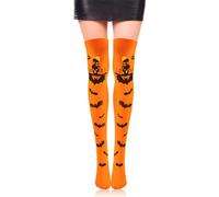GAJUS 1 Paio di Leggings coprenti da donna per Halloween più 1 Paio di Calzini nei modelli di: faccia da zucca, ragni, pipistrelli, teschi