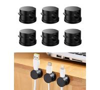 GAJUS Fermacavi autoadesivi [girevoli a 360° e con blocco a rotazione], organizer magnetico per cavi, portacavi, gestione cavi da scrivania, cavo di ricarica, HDMI, USB, cavo Aux, nero, 6 pezzi