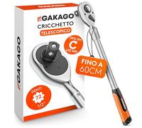 Gakago Cricchetto telescopico da 1/2" pollice fino a 60 cm - Cricchetto reversibile extra lungo con impugnatura ergonomica - Potenza superiore con oltre 615 Nm e ingranaggi precisi a 72 denti fini