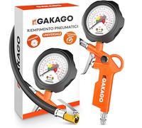 Gakago Gonfiatore preciso per pneumatici con manometro di alta qualità da 0 a 12 bar - Tubo di gonfiaggio extra lungo da 45 cm - Manometro versatile per auto, camion, bici e molto altro