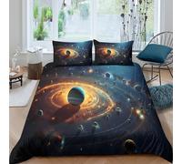 Galactic planet systemcopripiumino microfibra morbida 3 Pezzi stampa 3D cerniera nascosta Space fantasy art Set Di Copripiumino con federe per cuscini soffice for adulti King（220x240cm）