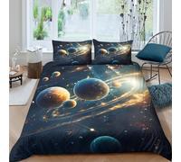 Galactic planetsSet Di Copripiumino microfibra morbida 3 Pezzi stampa di 3D con cerniera Cosmic space fantasy copripiumino incluso federe aiosa ultra morbido for coppie Single（140x200cm）