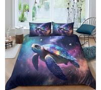 Galactic turtleSet Di Copripiumino ultra microfibra 3 Pezzi stampa 3D con cerniera Fantasy space art copripiumino con federe traspirante ultra morbido for ragazze Super king（260x220cm）