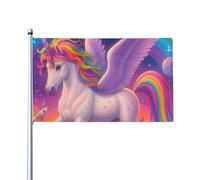 Galactic Uni-Corn With Wing, Rainbow Bandiera Da Giardino Resistente Alle Intemperie Bandiera Colore Vivido Flag Per Decorazione Esterno Casa Balcone 90X150Cm