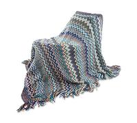 Galatée Plaid multicolore di alta qualità con motivi bohémien, cotone, confortevole, copridivano, copriletto, coperta da soggiorno, divano, 130 x 230 cm, blu