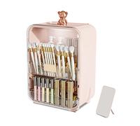 Galatée Rosa Orso Organizer Trucchi Multifunzione Antipolvere Organizer per Cosmetici,Organizzatore di Trucco Grande Capacità Scatola del Rossetto Con Luce LED - Rosa