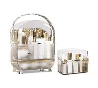 Galatée Serie Retrò Organizer Trucchi Multifunzione Antipolvere Organizer per Cosmetici,Organizzatore di Trucco Grande Capacità - Bianco altamente traslucido + scatola di rossetto