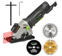 GALAX PRO 580W mini sega circolare con guida laser per legno e piastrelle | 3 lame 85mm incluse | Taglia metallo e plastica