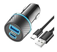 Galaxy A17/A17 5G/A16/A16 5G/A15 5G/A14/A14 5G/A13/A12/A11 USB C Caricabatteria da Auto 38W Cavo di Ricarica Veloce PD & QC 3.0 Dual Port Accendisigari Adattatore di Alimentazione LED Cavo USB Per