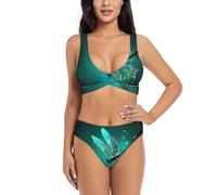 Galaxy Animal Dragonfly Bikini due pezzi da donna, costume da bagno incrociato frontale con top imbottito rimovibile, Nero , S