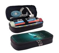 Galaxy Animal Dragonfly Premium Leather Flip Pencil Case - Elegante astuccio in pelle marrone con chiusura a cerniera, multiuso per scuola, ufficio, viaggi e cosmetici, Nero , Taglia unica, Organizer