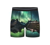 Galaxy Aurora - Boxer da uomo a gamba lunga, traspirante, elasticizzato, boxer da uomo, Nero , L