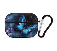 Galaxy Blue Butterfly AirPods Pro 2, custodia protettiva rigida antiurto, per donne e uomini, compatibile con custodia Airpod Pro di 2a/1a generazione con portachiavi, nero