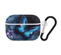 Galaxy Blue Butterfly AirPods Pro 2, custodia protettiva rigida antiurto, per donne e uomini, compatibile con custodia Airpod Pro di 2a/1a generazione con portachiavi, bianco