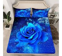 Galaxy Blue Rose Lenzuola Romantico Rosa Floreale Lenzuola Set per Donne Ragazze San Valentino Biancheria Da Letto Lenzuolo Con Angoli Moderno Letto King Size