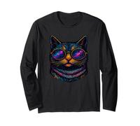 Galaxy Cat Graphic - Cool Cosmic Feline con occhiali da sole Maglia a Manica