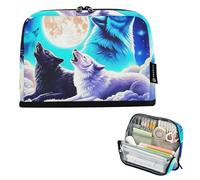 Galaxy Cool Wolf blu viola grande astuccio per matite con cerniera astuccio portapenne carino per ragazze motivo artistico per bambini rientro a scuola forniture organizer