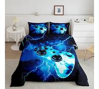 Galaxy Gamepad Copriletto 135x200cm Lusso Giocatore Trapuntato Letto per Bambini Ragazzi Ragazze Videogiochi Inverno Estate Copriletto Blu Moderno Gioco Controller Camera Da Letto Collezione 2 pz
