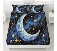 Galaxy King Size, lenzuolo con angoli elasticizzati 3 pezzi con 2 federe, in morbida microfibra, con stampa di luna crescente e galassia, profondità 30 cm, set di biancheria da letto 150 x 200 cm