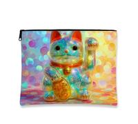 Galaxy Maneki Neko, trousse per trucchi con motivo gatto cosmico, organizer portatile da viaggio per donne, custodia con cerniera per festival e vacanze, Multicolore, 7x9 Inch, Gatto