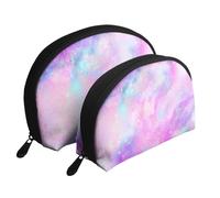 Galaxy marmorizzato rosa viola, Borsa per trucco a conchiglia Portamonete da donna Borsa da toilette piccola Borsa per cosmetici 2 pezzi