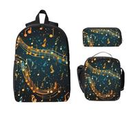 Galaxy Music Note Set zaino per ragazze e ragazzi con borsa per il pranzo astuccio colorato 3 pezzi borse scolastiche isolate lunchbox regali per donne uomini