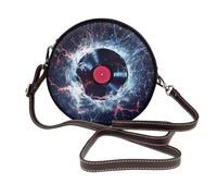 Galaxy Music Record - Borsa a tracolla rotonda da donna, in pelle vegana, con tracolla regolabile