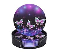 Galaxy Mystery Butterfly Coaster Set di 6 per Bevande con Supporto, Sotto chieri Country Pastorali in Pelle Antiscivolo Impermeabili per Cucina Tavolo in Legno Tavolino da Pranzo Bar Decor