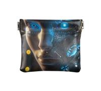 Galaxy nero portamonete mini cambiamento borsa in pelle PU borsa cambiamento per le donne, Faccia Robot Incandescente, Taglia unica, Faccia Robot Incandescente