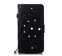 Galaxy Note 10 Lite Custodia Cover Portafoglio,Galaxy Note 10 Lite Custodia Glitter Diamond Fiore di mandala in rilievo Wallet Shock-Absorption Magnetica Supporto Leather Flip Cover,LD Diamond Black