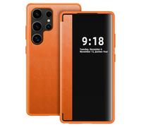 Galaxy S24 Ultra Cover per Samsung Galaxy S24 Ultra Flip Folio Clear View Custodia a libro in pelle 360 Full Body Protector Antigraffio Cover per Samsung S24 Ultra (Arancione)