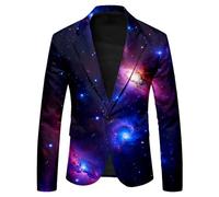 Galaxy Sakko - Giacca da uomo con stampa 3D, slim fit, per cena, blazer, universo stella, grafica, da uomo, per feste, performance, costume da bagno, Lilla, L