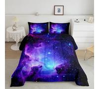 Galaxy - Set Trapunta Bedding Piumino 200x200cm, motivo cielo stellato, con inserto per piumini e piumini e piumini ultra morbidi blu viola