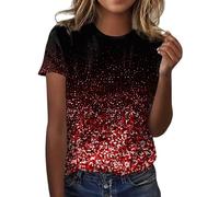 Galaxy Shirt da donna con cielo stellato, 3D, multicolore, elegante, con paillette, casual, a maniche corte, con scollo rotondo, per tutti i giorni, universo, O rosso., L