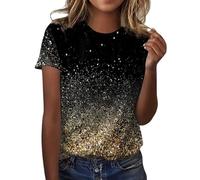 Galaxy Shirt da donna con cielo stellato, 3D, multicolore, elegante, con paillette, casual, a maniche corte, con scollo rotondo, per tutti i giorni, universo, O giallo, L