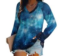 Galaxy Sky Blue - Maglietta casual da donna, con scollo a V, maniche lunghe, pullover, Stile:, 5XL