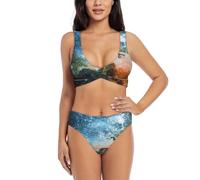 Galaxy Space - Set bikini da donna, con incrocio frontale, due pezzi, con morbida imbottitura rimovibile, Nero , M
