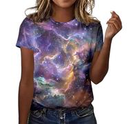 Galaxy Tshirt da donna con stampa 3D, a maniche corte, universo, elegante, in cotone, con cielo stellato, girocollo, spaziale, costume di carnevale, da donna, rosa chiaro, L