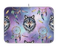 Galaxy Wolf - Tappetino scolapiatti con acchiappasogni, per cucina, bancone, scolapiatti reversibile, assorbente, accessori da cucina, 45,7 x 61 cm