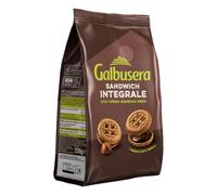 Galbusera Sandwich Integrale con Crema Gianduia Nero, Frollini Integrali ai 5 Cereali Farciti, Biscotti Ricchi di Fibre per Colazione e Pausa Dolce in Busta da 250g