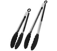 Galenecx 2 Pezzi Pinza Cucina Silicone, Silicone Alimentare Pinze per Cucinare, Utensili Cucina, Pinza Antiscottatura, Pinze Professionale per Barbecue, Carne, Insalata (Nero)