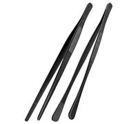Galenecx 2 Pezzi Pinze da Cucina, 25 cm Pinzette Multifunzione In Acciaio Inossidabile, Pinzette Lunghe Dritte con Manici Seghettati, per Decorare Cibi, Cucinare, Barbecue, Cuocere Forno(Nero)