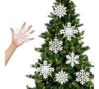 Galenecx 24 Pezzi Fiocchi di Neve Decorativi Natale, Glitter Bianco Decorazioni Fiocchi Neve, Ornamenti Decorazioni per Alberi di Natale con Cordino, Plastica Pendenti per Decorazione