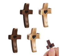 Galenecx 4 Pezzi Croce in Legno, Piccola Portatile Noce Crocifisso, Crocifisso in Legno a Forma di Cuore, Pollice Che Tiene Croce con Cuori, Intagliata a Mano, Ornamento di Preghiera Regalo