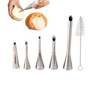 Galenecx 5 Pezzi Ugelli per Sac a Poche，ugello per tubazioni a velo lungo in acciaio inossidabile, Facile Riempimento Siringa per Iniezione Bignè, con Spazzola, per ripieno di ciambelle, cupcakes