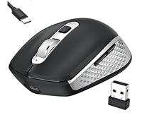 GALENMORO Mouse Bluetooth senza fili, ricaricabile, ergonomico, piccolo, silenzioso, per computer, laptop, tablet, PC, mouse compatibile con Windows macOS Android, iOS Linux, colore nero e argento