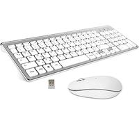 GALENMORO QWERTZ - Tastiera wireless con mouse, tastiera wireless USB con mouse, ergonomica, per computer, PC, laptop, Smart TV, colore: Argento