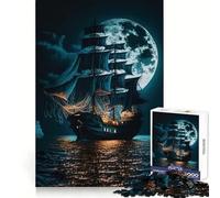 Galeone nero al chiaro di luna, puzzle da 1000 pezzi per adolescenti, ideale per favorire la concentrazione e il relax, con incastri perfetti (38x26cm) Regalo perfetto