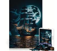 Galeone nero al chiaro di luna, puzzle da 1000 pezzi per adolescenti, stimola la mente, ideale per il tempo libero, con bordi uniformi, regalo perfetto (50x75cm)